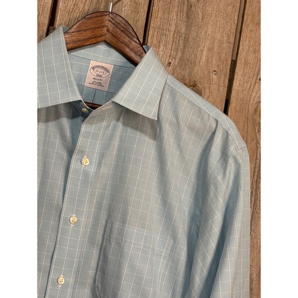 Brooks Brothers 1818 Regent Dress Shirt Mens 17 2/3 Blue White MicroCheck Cotton - Picture 2 of 10